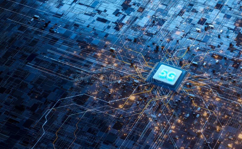 5G microchip technology background, futuristic Global 5G Mobile Networks Internet Concept vector illustration