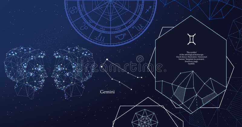 G?minis de la muestra del zodiaco El símbolo del horóscopo astrológico Bandera horizontal ilustración del vector G?minis de la muestra del zodiaco El símbolo del horóscopo astrológico Bandera horizontal ilustración del vector
