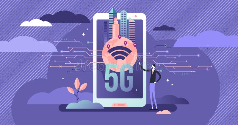 5G modern data concept, flat tiny person vector illustration stock illustration