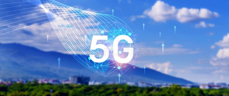 5G network concept for background, holographic digital globe with interconnected 5G symbols, 5G technology in modern business and royalty free stock photography