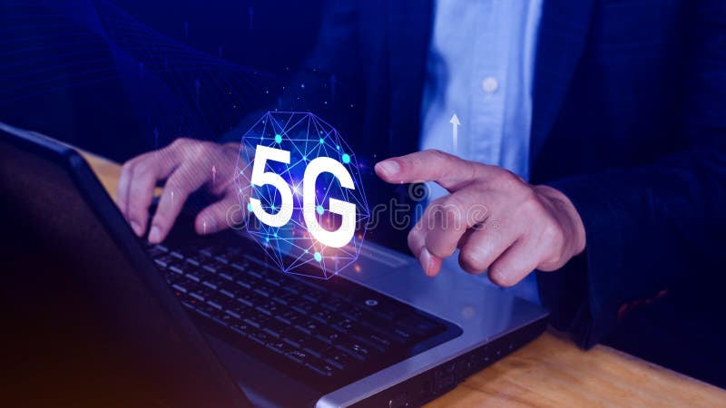 5G network concept, Business using with holographic digital globe with interconnected 5G symbols, 5G technology in modern business vector illustration