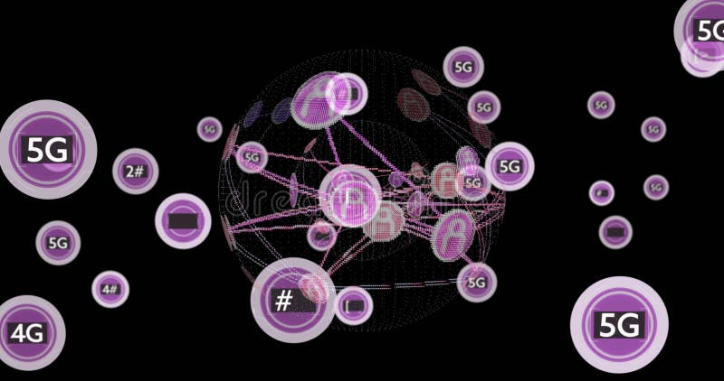 5G network connections and data processing over digital globe image stock image