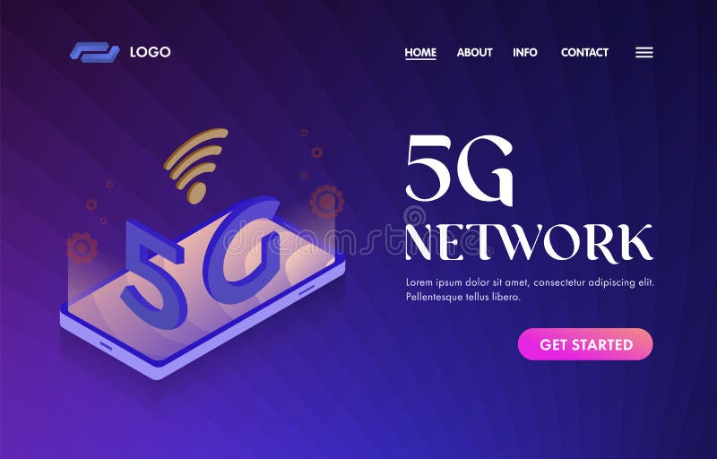 5G Network isometric UI UX vector web template for website header, banner, slider, landing page. Wireless global mobile system stock illustration