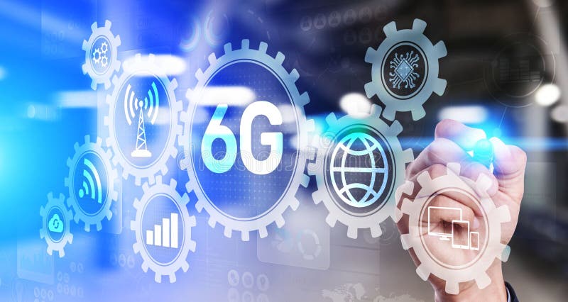 6G nowego pokolenia telekomunikacji postu technologii i interneta poj? cie na wirtualnym ekranie ilustracja wektor
