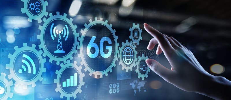 6G nowego pokolenia telekomunikacji postu technologii i interneta poj? cie na wirtualnym ekranie ilustracja wektor