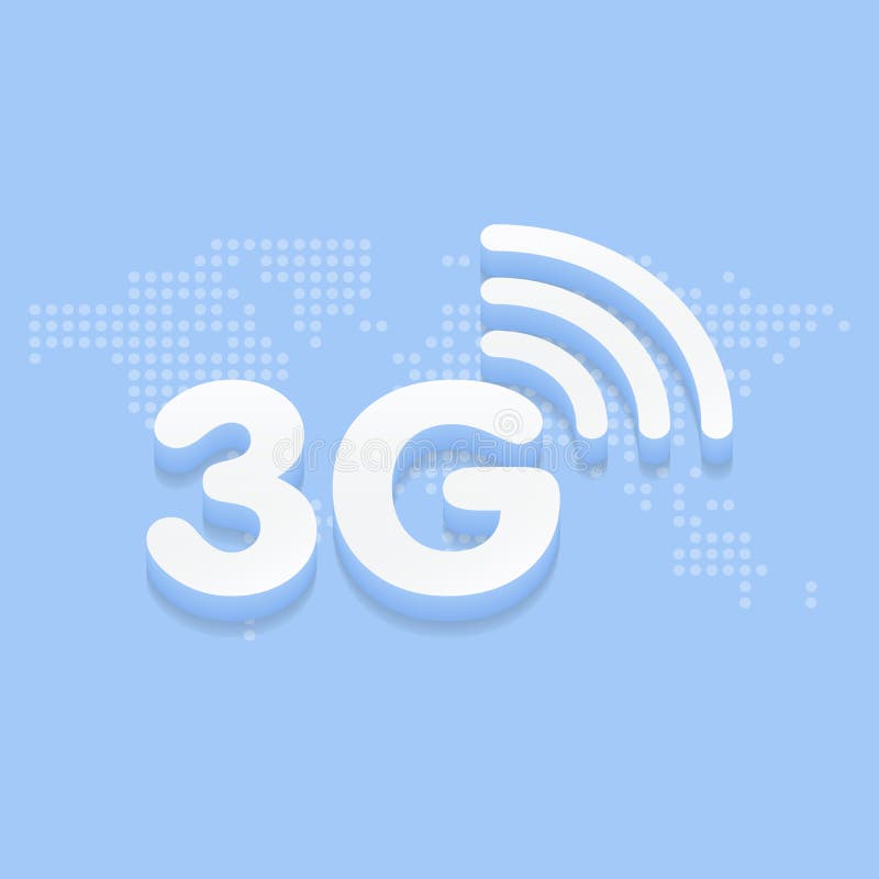 3G poścą internet 3d podpisują wewnątrz błękitnego tło i kropkującą światowej mapy ilustrację royalty ilustracja