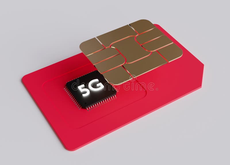 5G SIM with a computer processor inside it. The fifth generation of mobile communications. 3D rendering illustration.