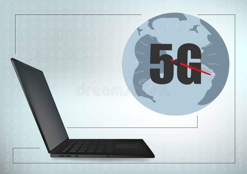 5G technology global laptop geometry cross frame line vector futuristic illustration template background with glowing dot. Concept vector illustration 5G technology global laptop geometry cross frame line vector futuristic illustration template background with glowing dot. Concept vector illustration