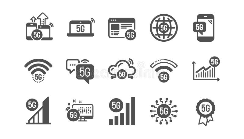 5G technology icons set. Mobile network, phone connection, fast internet. Hotspot signal. Vector royalty free illustration