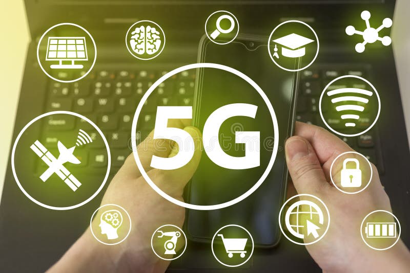 5G telecommunications business technology is a web-based network concept. Internet technology LTE royalty free stock image
