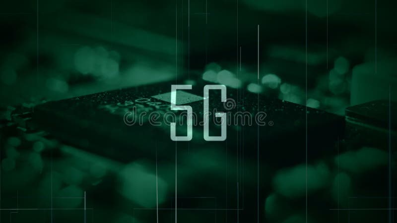 A 5G title with a microchip background and a green color grade royalty free stock images