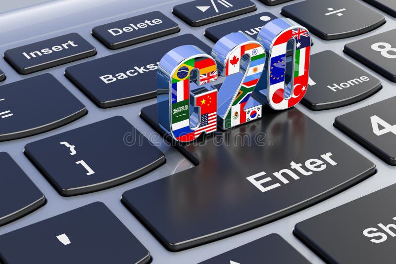 G20-top over notebooktoetsenbord 3d rendering stock illustratie