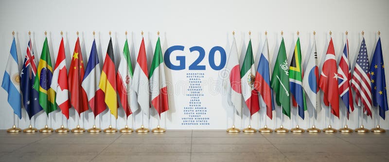 G20 top of vergaderingsconcept Rij van vlaggen van leden van G20 royalty-vrije illustratie G20 top of vergaderingsconcept Rij van vlaggen van leden van G20 royalty-vrije illustratie