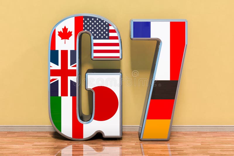 G7 vergaderingsconcept in interior 3d rendering vector illustratie