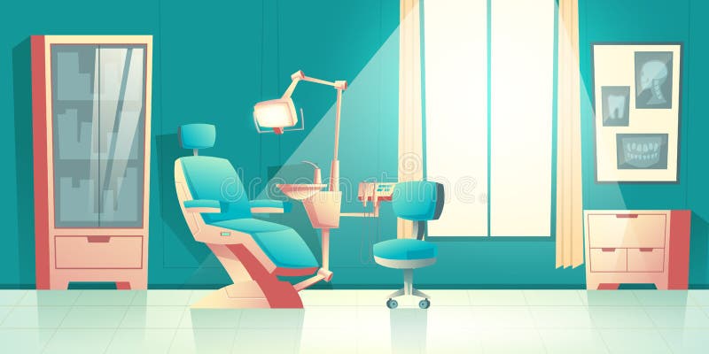 Gabinete del vector del dentista, interior de Cartoon del orthodontist stock de ilustración Gabinete del vector del dentista, interior de Cartoon del orthodontist stock de ilustración