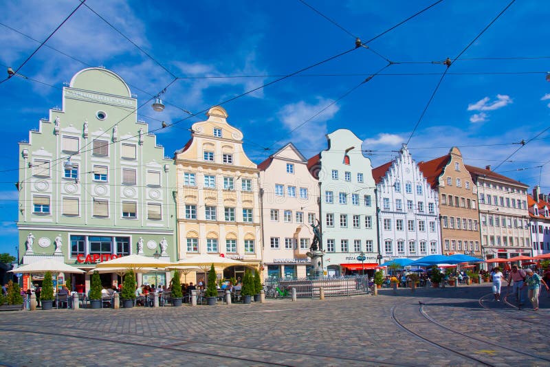 Gabled Houses at Moritz Square, Augsburg Editorial Image Image of