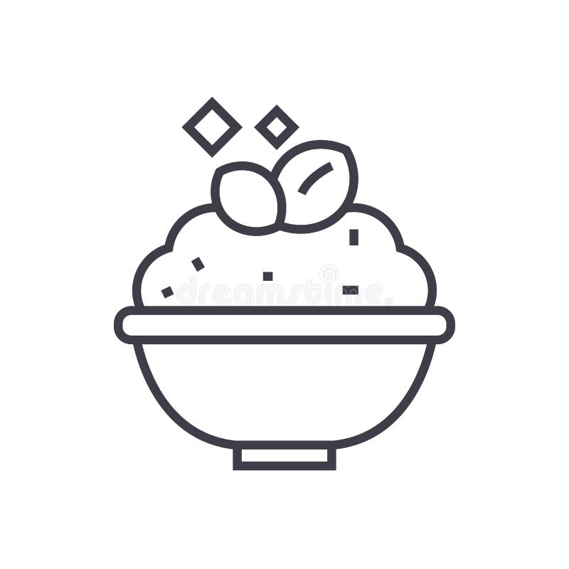 Gachas de avena, línea icono, muestra, ejemplo del vector del cuenco de cereal en el fondo, movimientos editable ilustración del vector Gachas de avena, línea icono, muestra, ejemplo del vector del cuenco de cereal en el fondo, movimientos editable ilustración del vector