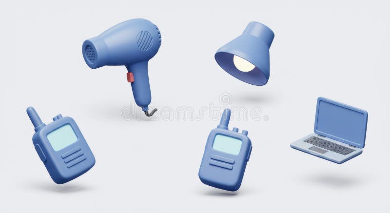 Gadgets bleus rendus en 3D illustration de vecteur