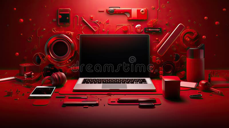 Gadgets technology background red vector illustration