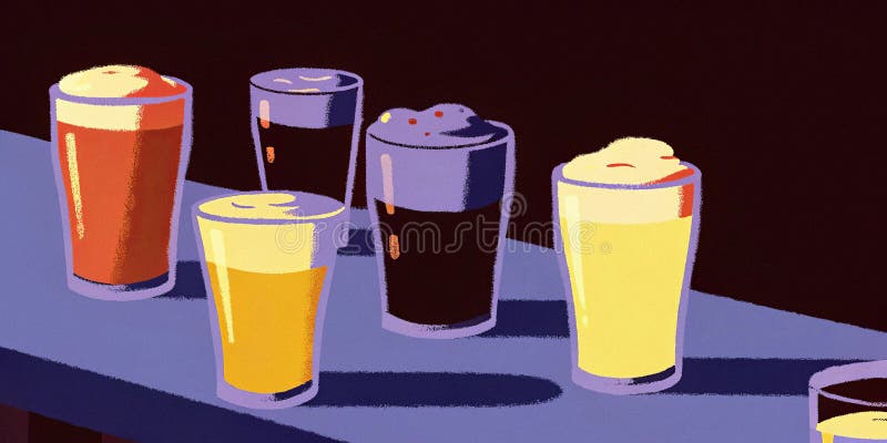 Gafas de cerveza variadas en el mostrador del bar libre illustration