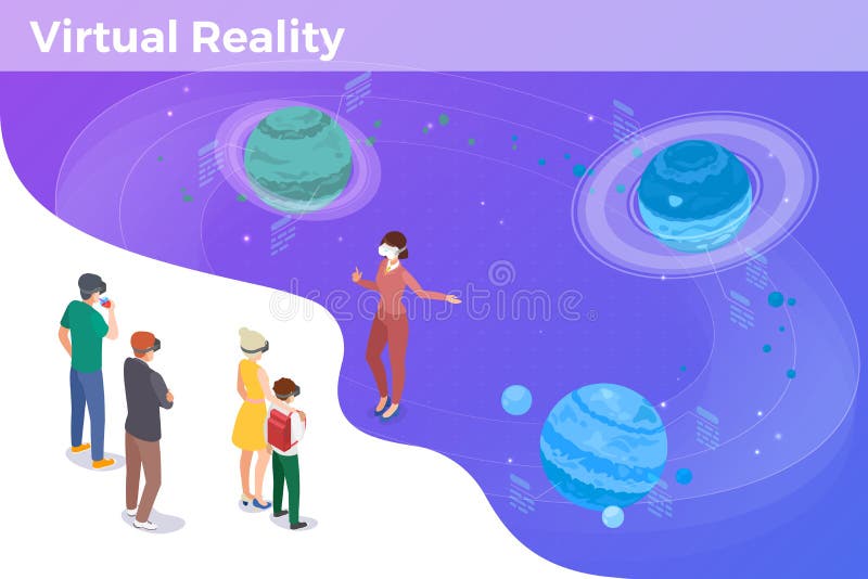 Gafas VR aprenden estudio Espacio con tecnología de realidad virtual Isometric Flat vector ilustración libre illustration