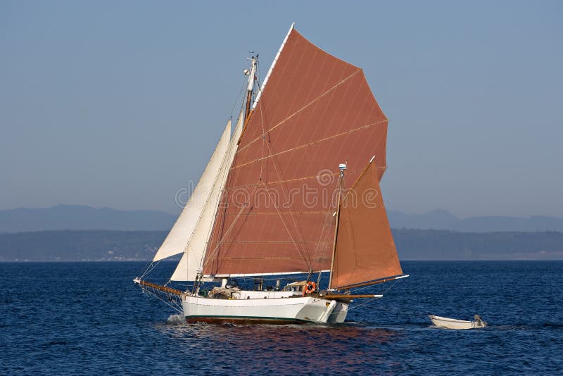 Gaff rigged red tanbark ketch sailboat