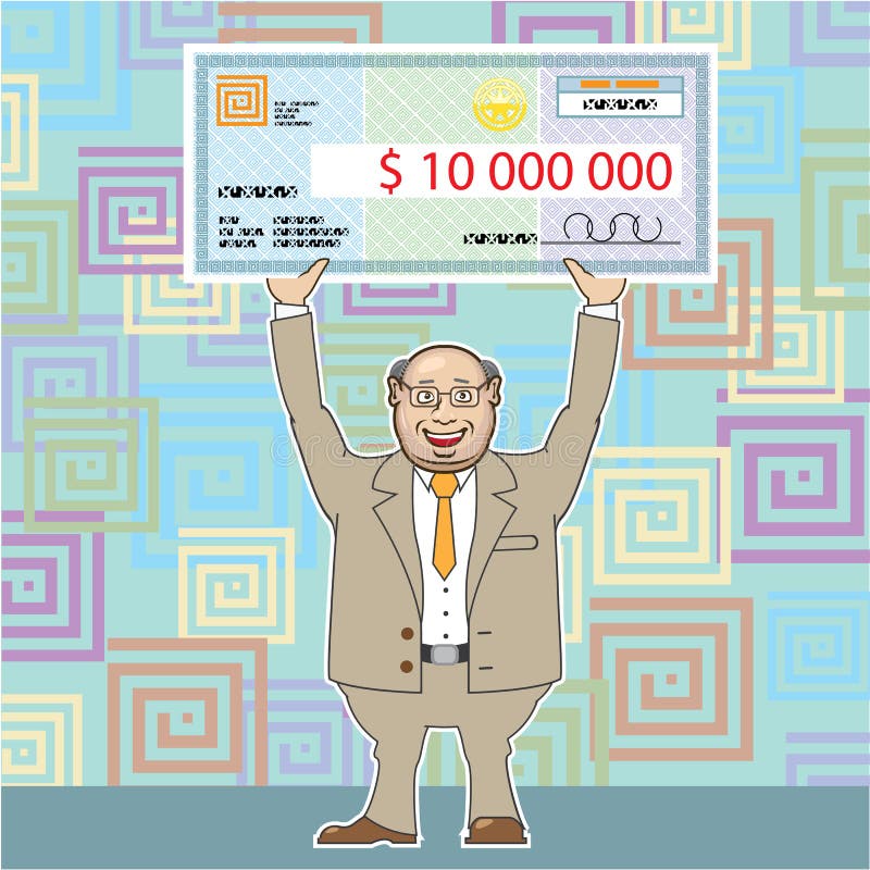 Gagnant de loterie 10m Holding un vecteur de contrôle illustration de vecteur Gagnant de loterie 10m Holding un vecteur de contrôle illustration de vecteur
