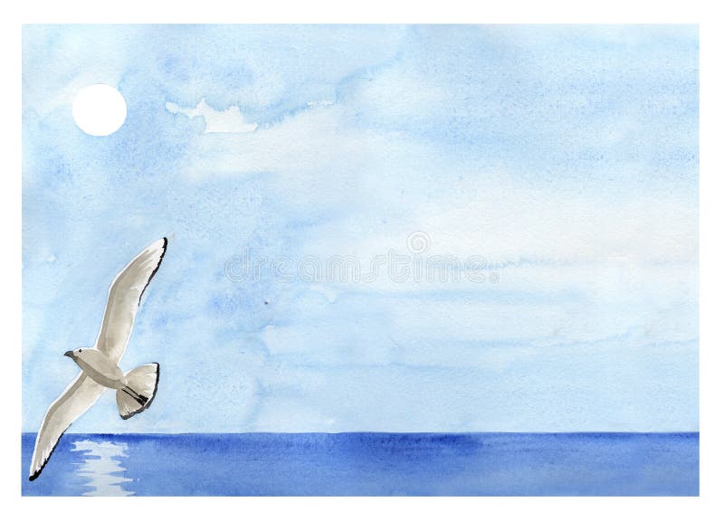 Gaivota de mar do vôo - aguarela ilustração stock Gaivota de mar do vôo - aguarela ilustração stock
