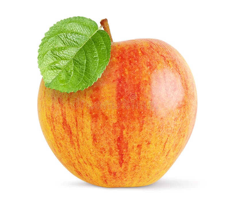 Gala Apple With Green Leaf Isolated On White Background Stock Image