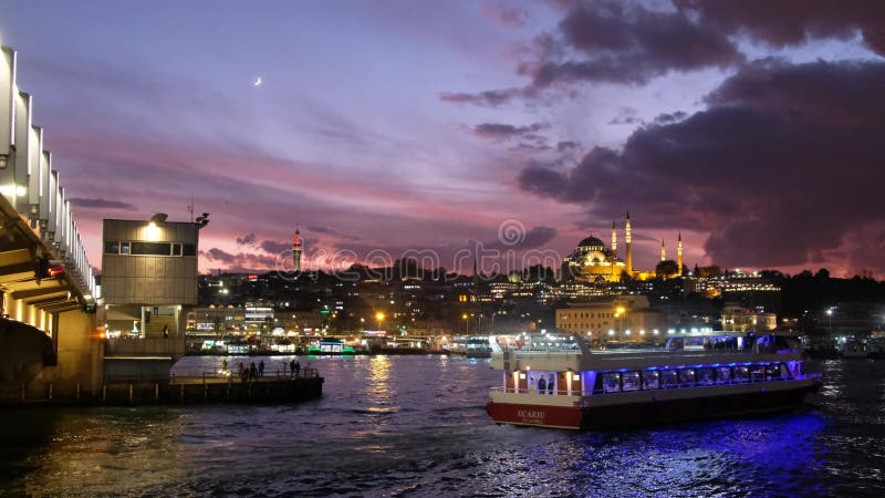 Galata Bridge And Eminonu Coastline, Istanbul, Turkey