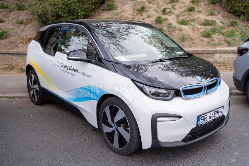 Galati, Romania - September 15, 2021: 2021 Electric car BMW i3. High quality photo. Galati, Romania - September 15, 2021: 2021 Electric car BMW i3. High quality photo