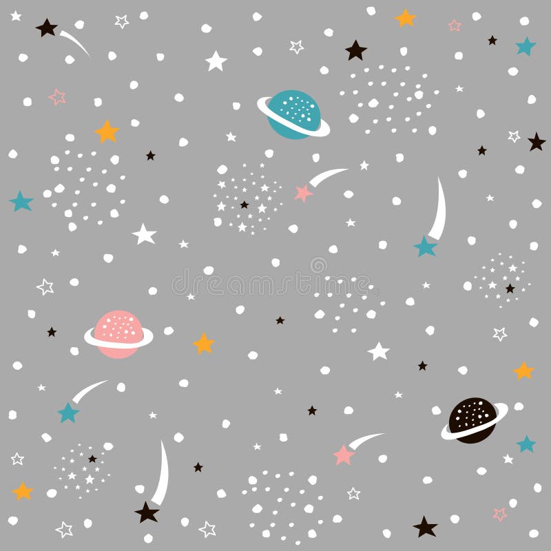 Hand drawn space galaxy vector seamless pattern. royalty free illustration