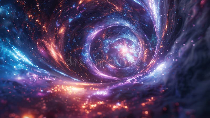 Galaxie en expansion et explosion cosmique dans un tunnel hyperspatial un rendu 3d présentant la beauté de l'univers avec des étoi illustration de vecteur