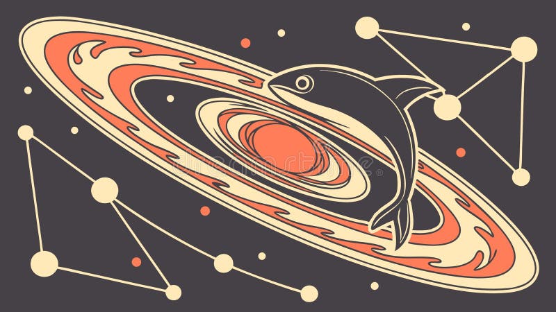 Galaxy with fish shape and planets vector design Generative AI vector illustration