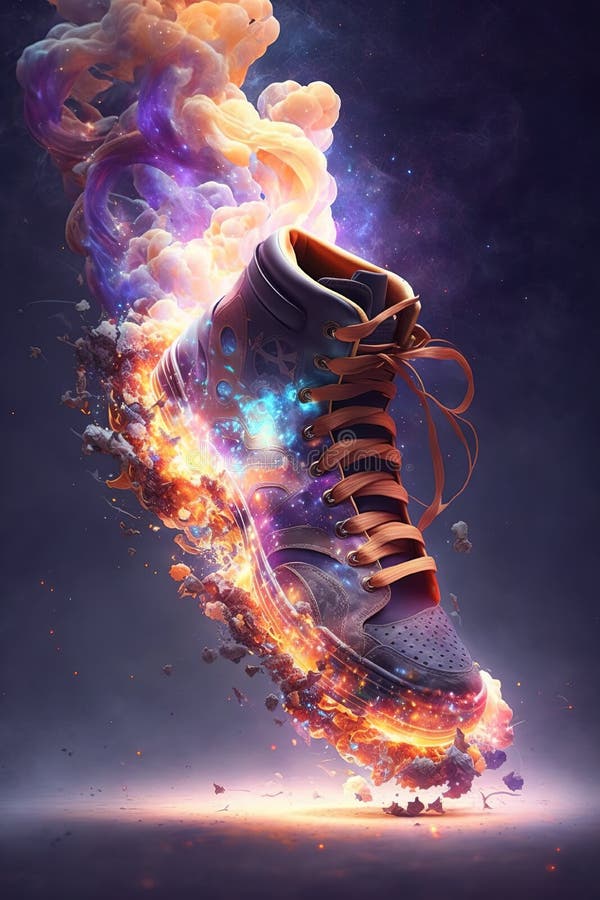 Galaxy Style Sneaker Burning Fire Stock Image - Image of shoe, burnt ...