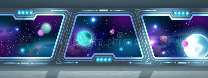 Space Ship Interior Background, Futuristic Shuttle View, Planets, Spaceship  Station Panoramic Window. Stock Vector - Illustration of galaxy, window:  239425210