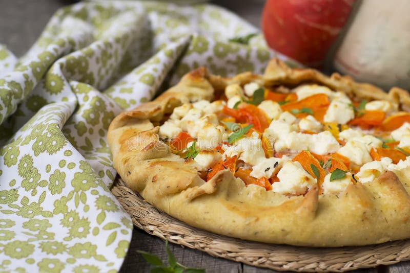 Galette with Pumpkin, Leek and Feta Cheese. Stock Photo Image of feta