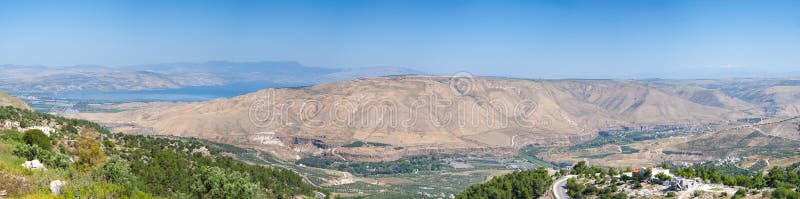 Panoramic view towards the Sea of Galilee and Golan Heights, Israel. Panoramic view towards the Sea of Galilee and Golan Heights, Israel