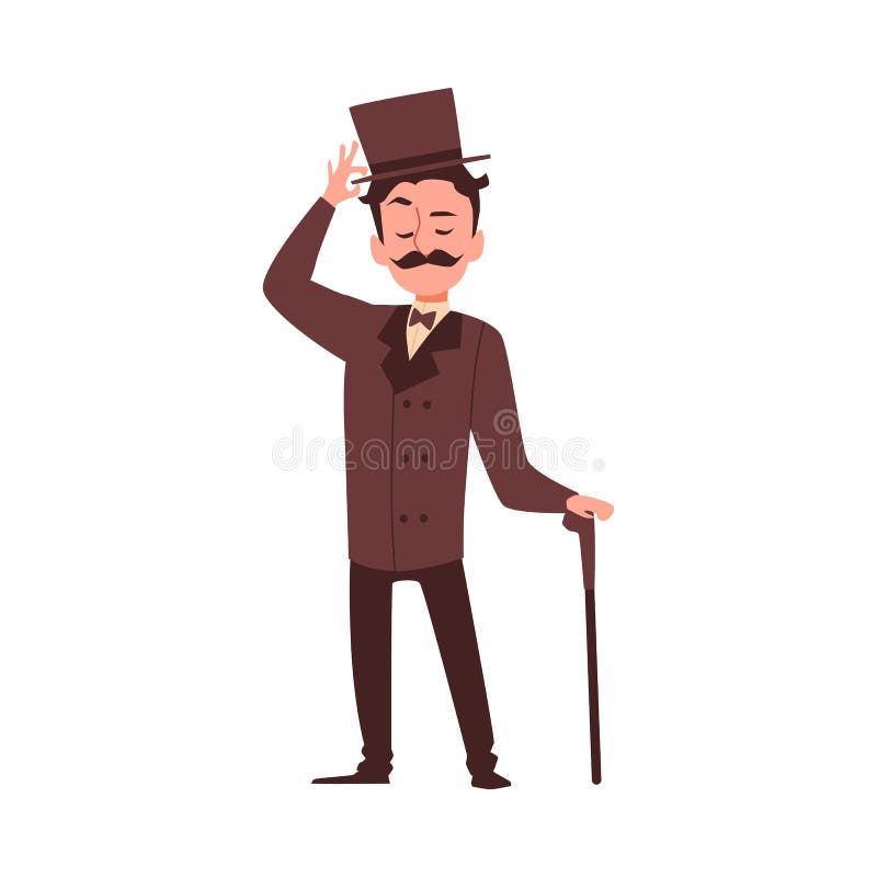 Gallant victorian english aristocrat a flat isolated vector illustration. Cartoon character of a victorian english aristocrat. A gallant courteous man, a vector illustration Gallant victorian english aristocrat a flat isolated vector illustration. Cartoon character of a victorian english aristocrat. A gallant courteous man, a vector illustration
