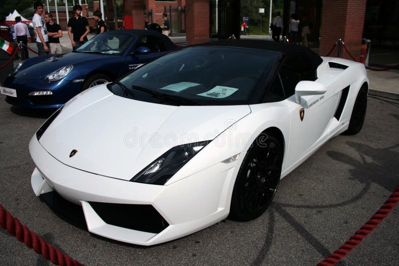 White Lamborghini Gallardo at the Roma Motor Show. White Lamborghini Gallardo at the Roma Motor Show