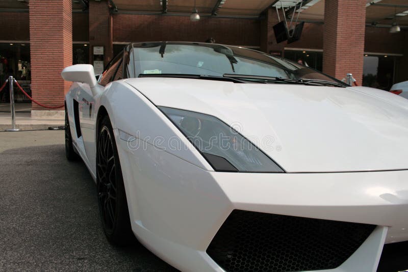 White Lamborghini Gallardo at the Roma Motor Show. White Lamborghini Gallardo at the Roma Motor Show
