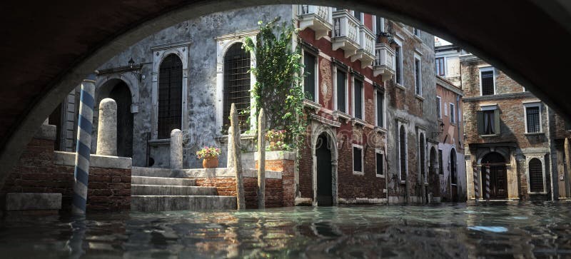 Galleggiando in canale dell'architettura romantica incantevole e canali navigabili dell'Italia