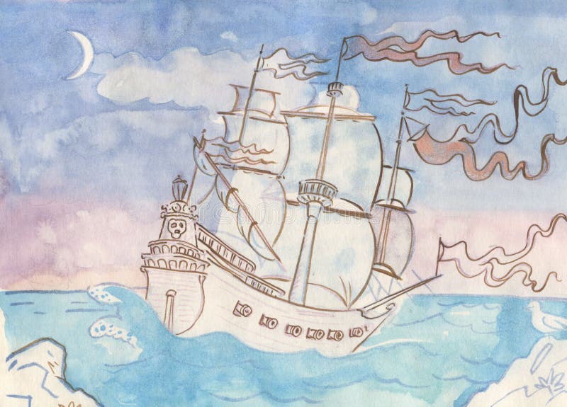 Galleon ship stock illustration. Illustration of waves - 71765637