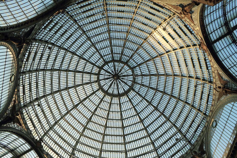 Inside view of the roof of the Galleria Umberto in Naples, Italy.