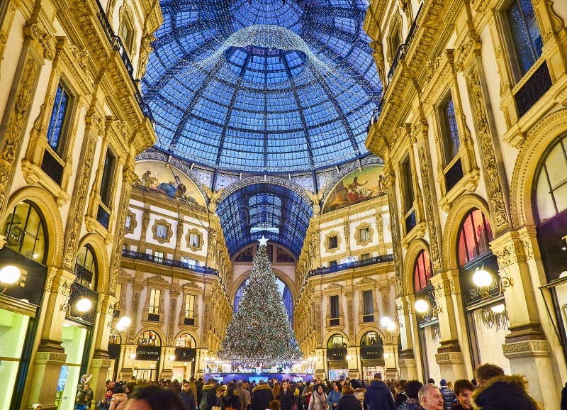 The Galleria Vittorio Emanuele II Illuminated by Christmas Lights and a