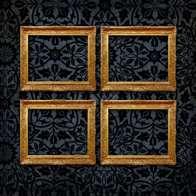 Gallery of 4 vintage frames on a black velvet wall stock photography Gallery of 4 vintage frames on a black velvet wall stock photography