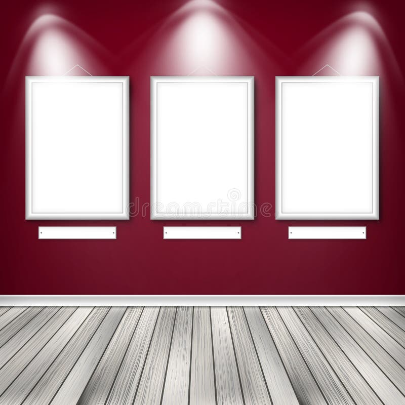 Gallery interior with three empty royalty free illustration