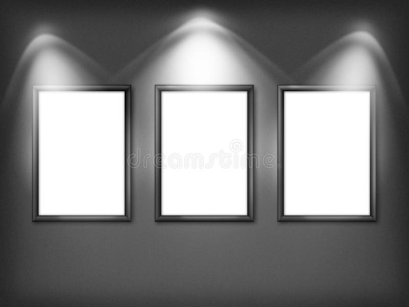 Gallery interior with three empty vector illustration