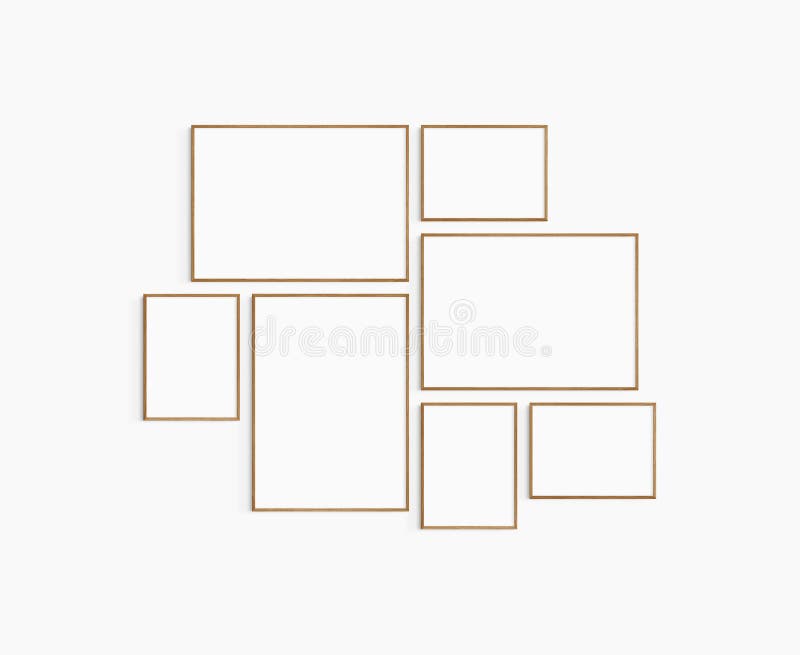 Gallery Wall Mockup. Set of 7 Cherry Wood Frames. Gallery Wall Frame