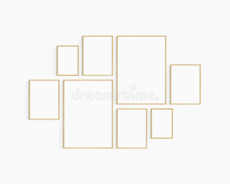 Gallery Wall Mockup. Set of 8 Oak Wood Frames. Gallery Wall Frame